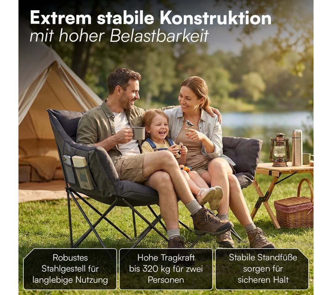 STEELSØN Campingbank Hoggar XXL Klappstuhl für 2 Personen Schwarz - Bild 5
