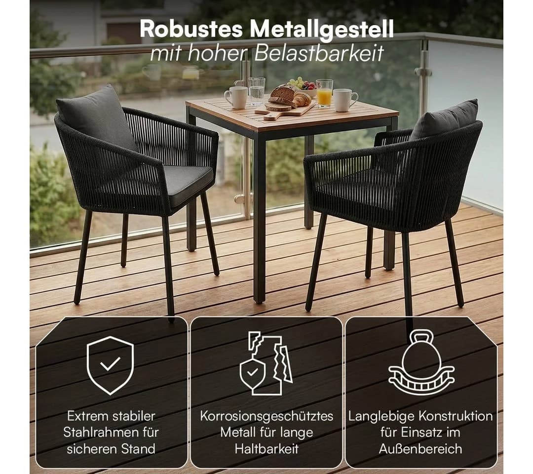 STEELSØN Gartenstuhl Nair 2er Set Schwarz Polyrattan - Bild 5