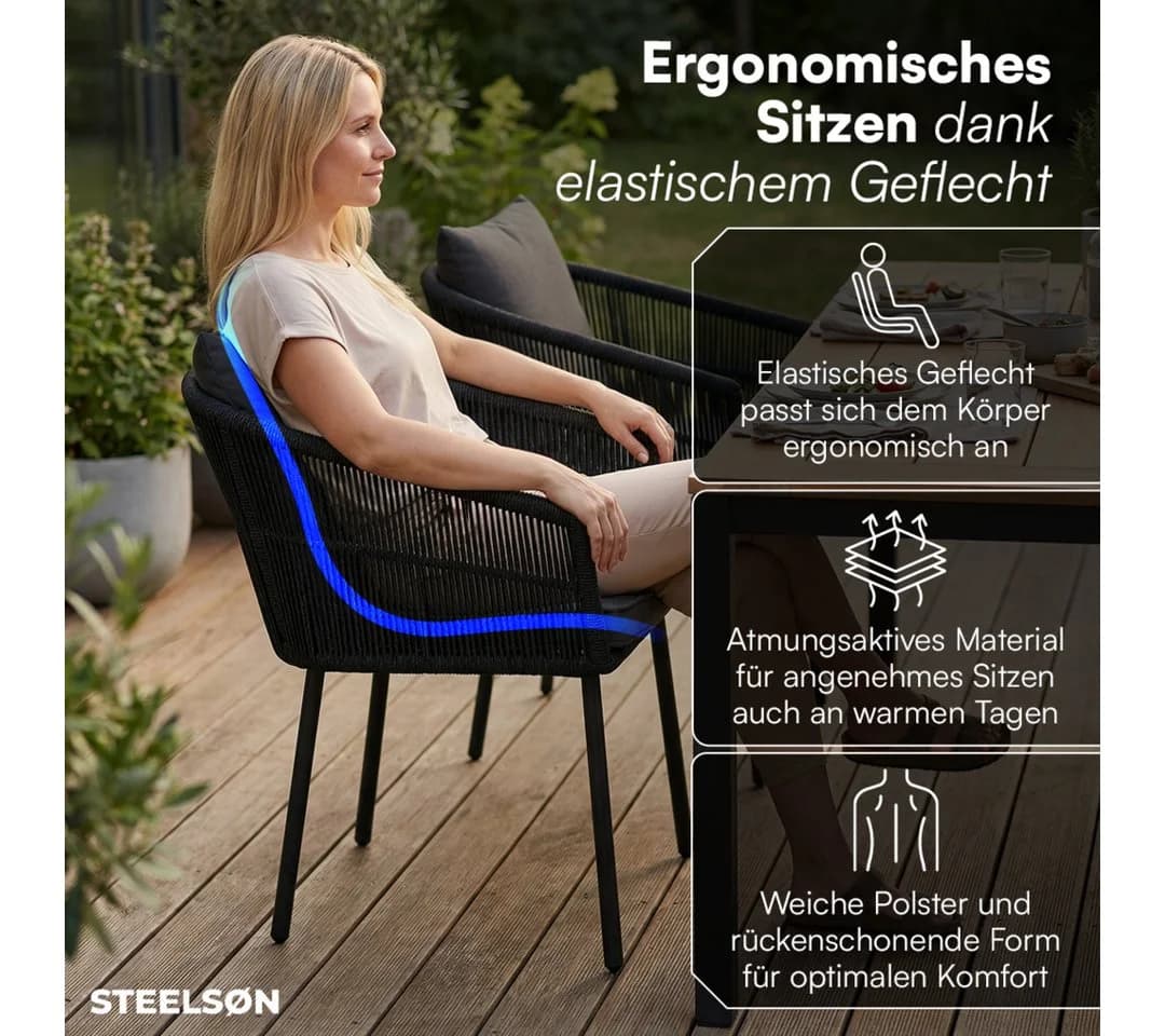 STEELSØN Gartenstuhl Nair 6er Set Schwarz Polyrattan - Bild 3