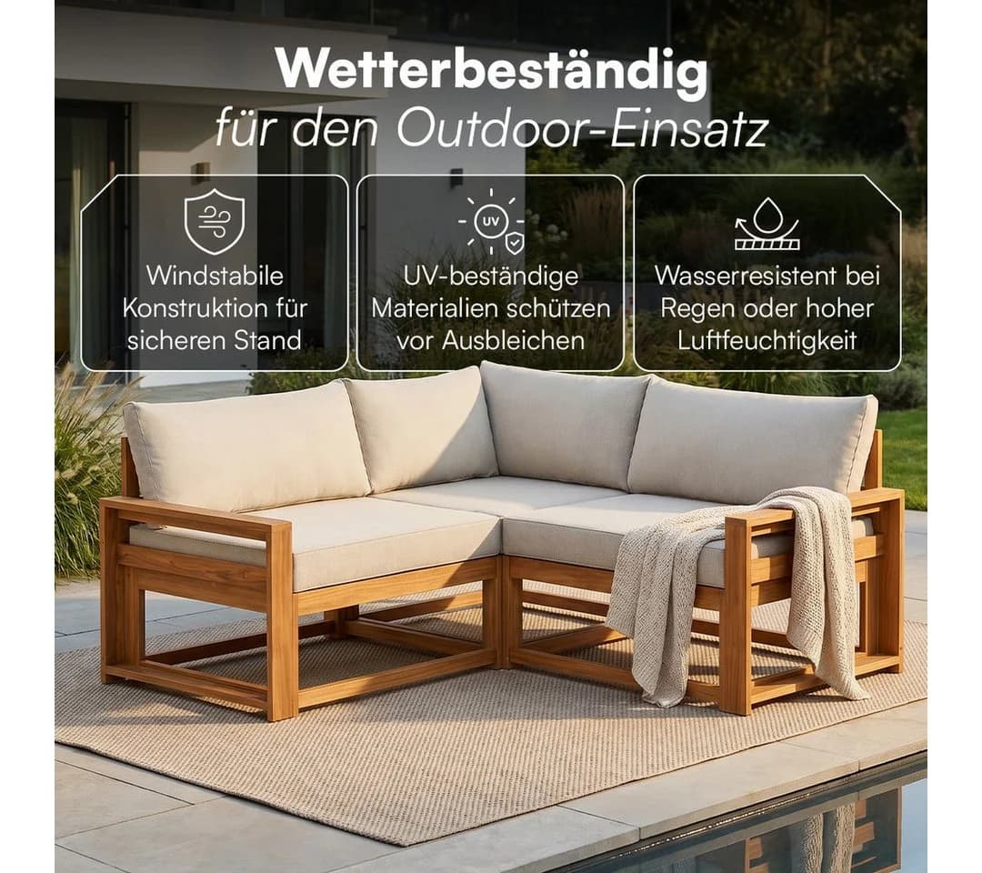 STEELSØN Mizaru Gartenlounge-Set Akazienholz 3-tlg. mit Auflagen - Bild 3
