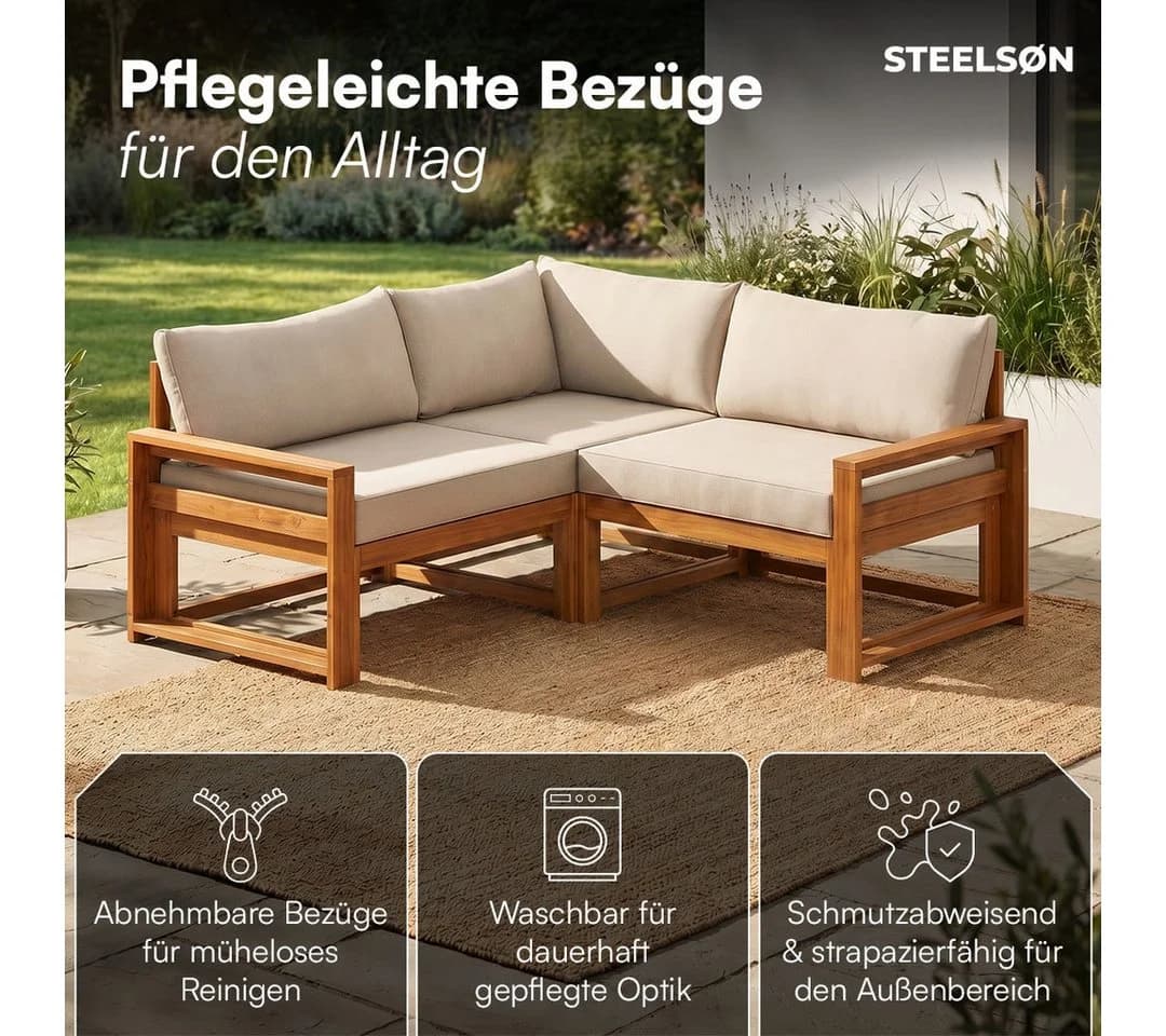 STEELSØN Mizaru Gartenlounge-Set Akazienholz 3-tlg. mit Auflagen - Bild 4