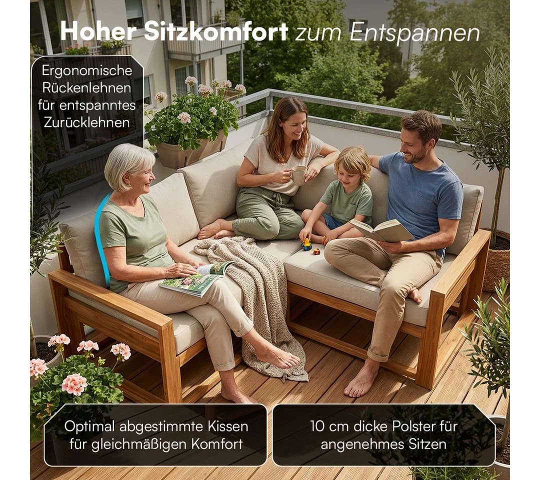 STEELSØN Mizaru Gartenlounge-Set Akazienholz 3-tlg. mit Auflagen - Bild 5