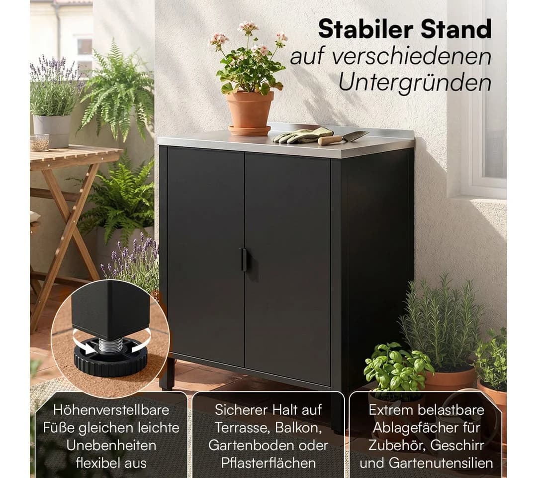 STEELSØN Outdoor-Küchenmodul Metallkommode mit Edelstahl-Arbeitsplatte