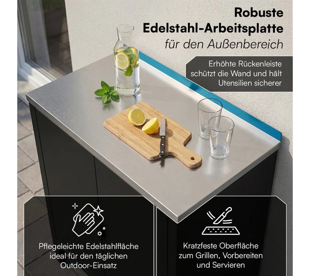 STEELSØN Outdoor-Küchenmodul Metallkommode mit Edelstahl-Arbeitsplatte - Bild 4