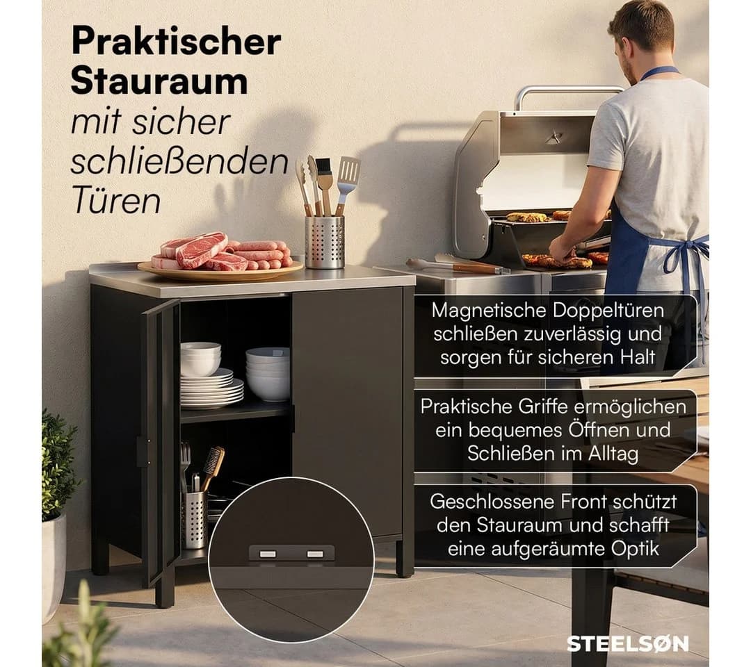 STEELSØN Outdoor-Küchenmodul Metallkommode mit Edelstahl-Arbeitsplatte - Bild 5