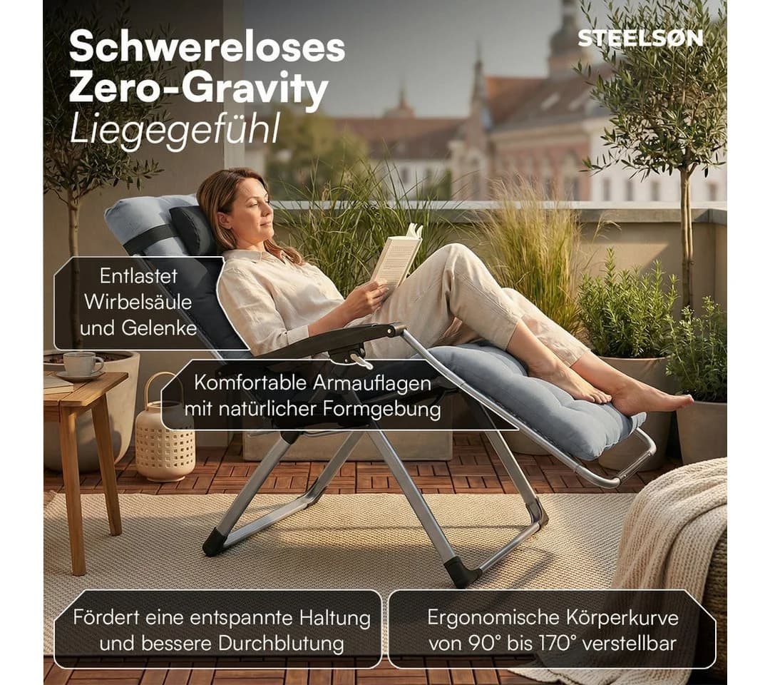 STEELSØN Gartenliege Lysira Zero-Gravity Grau/Silber 2er-Set - Bild 3