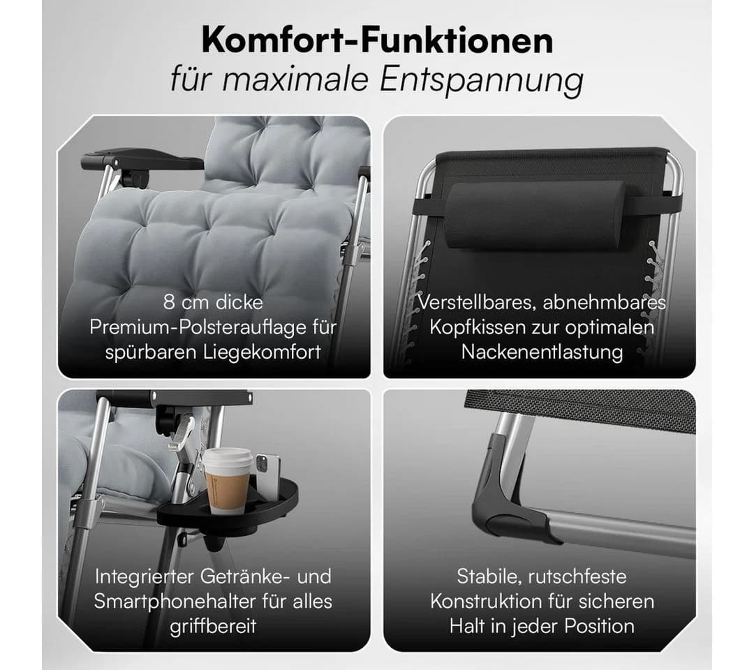 STEELSØN Gartenliege Lysira Zero-Gravity Grau/Silber 2er-Set - Bild 4