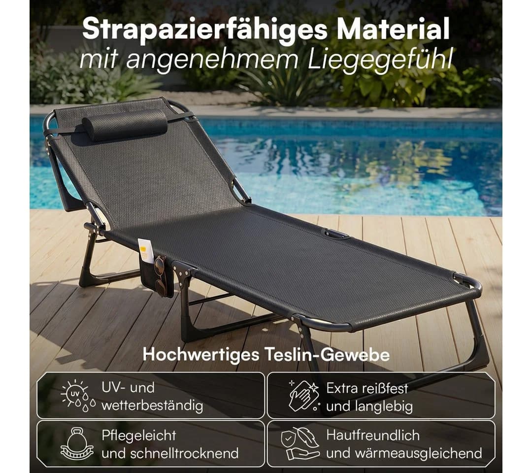STEELSØN Gartenliege Nysaris klappbar mit Polster schwarz - Bild 4