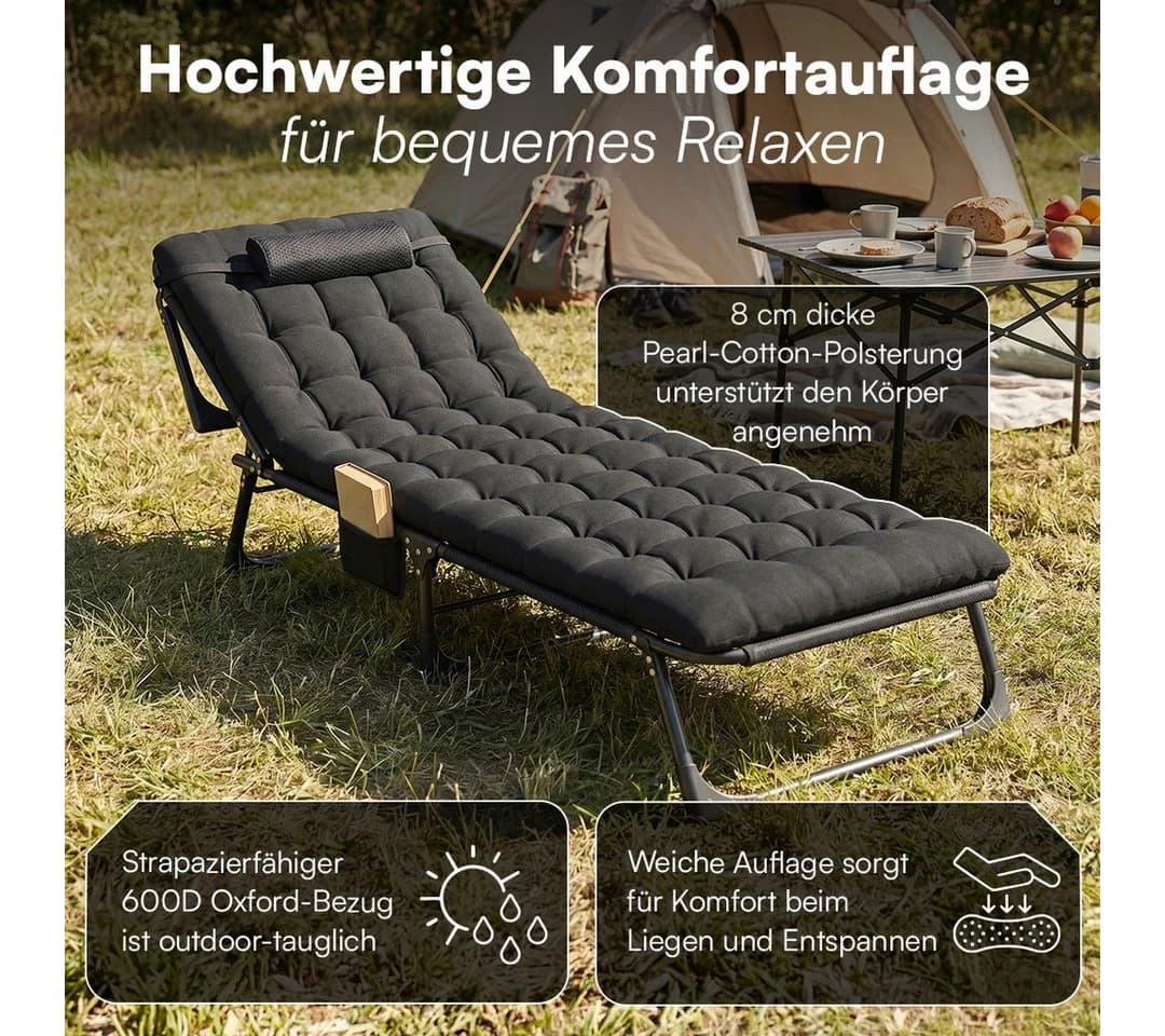 STEELSØN Gartenliege Nysaris klappbar mit Polster Schwarz - Bild 5