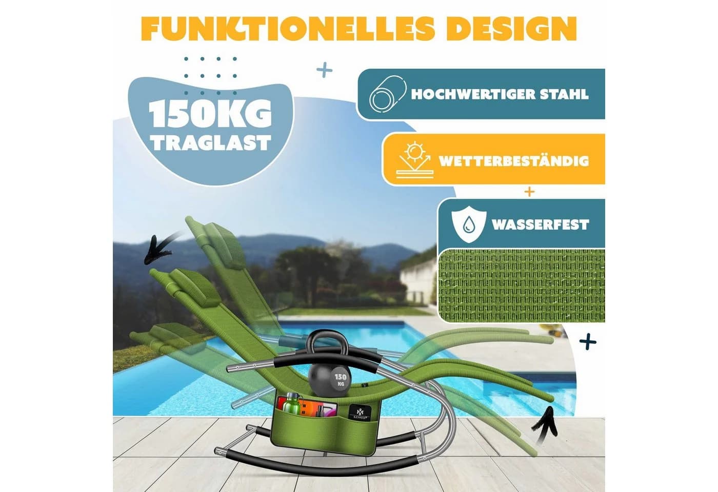 KESSER Sonnenliege Relaxliege mit Schaukelfunktion und Kopfkissen - Bild 5