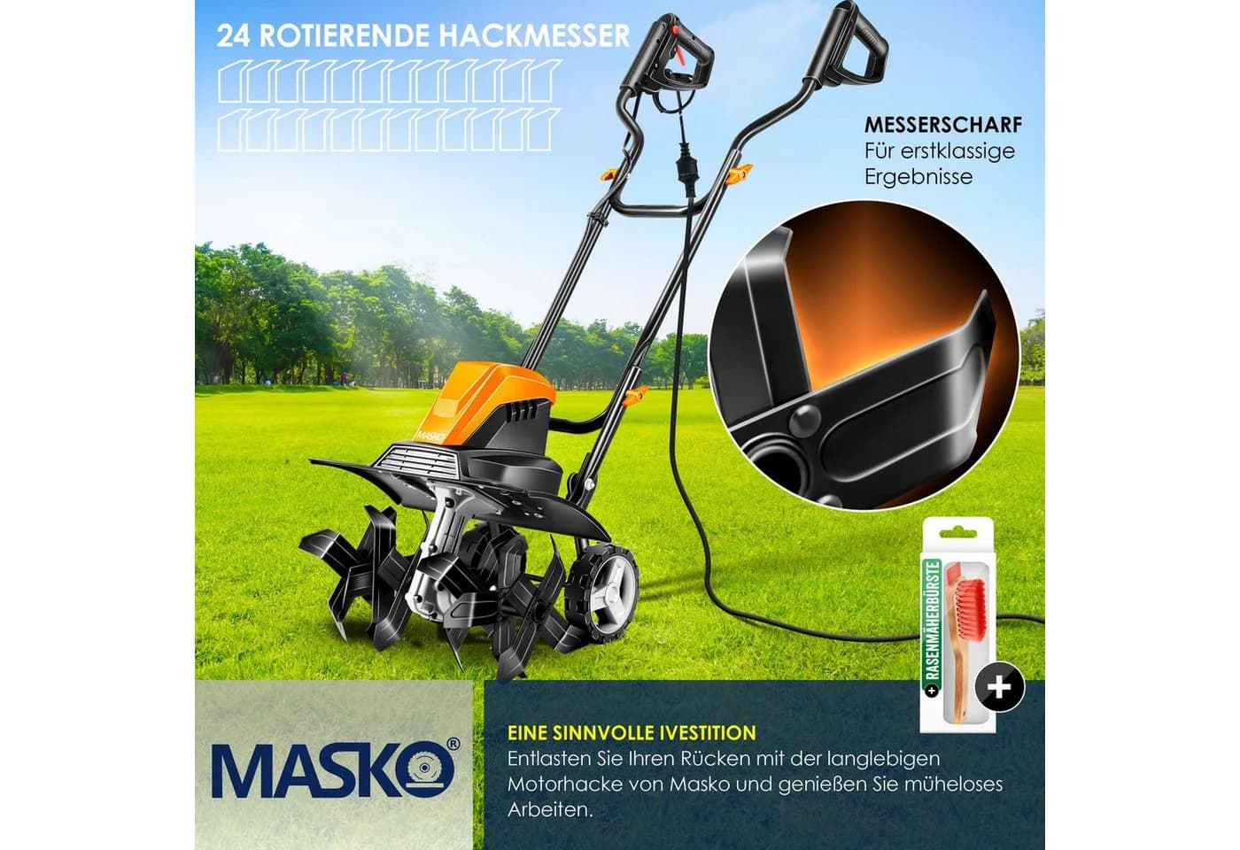 MASKO Elektromotorhacke 1500W 40cm Arbeitsbreite Orange - Bild 4