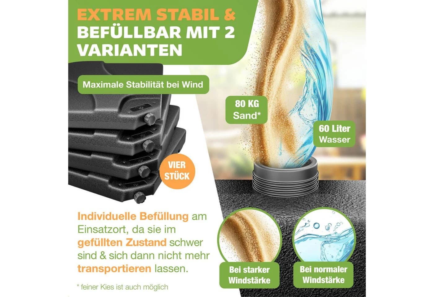 KESSER® Sonnenschirmständer 4-teilig Schirmgewicht Kunststoff - Bild 3