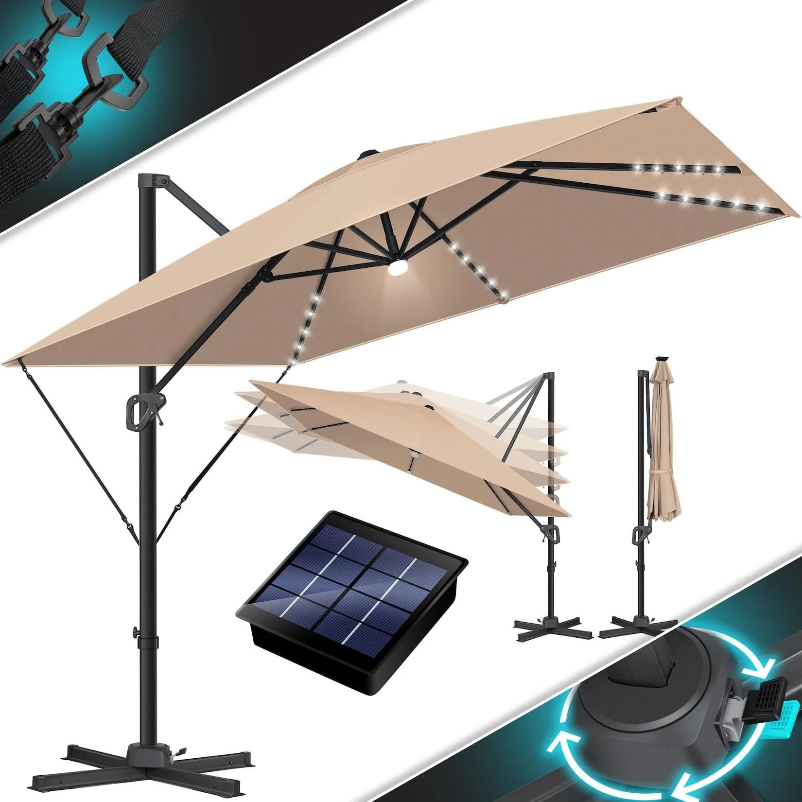 KESSER Sonnenschirm Ampelschirm SUN XL Beige mit LED