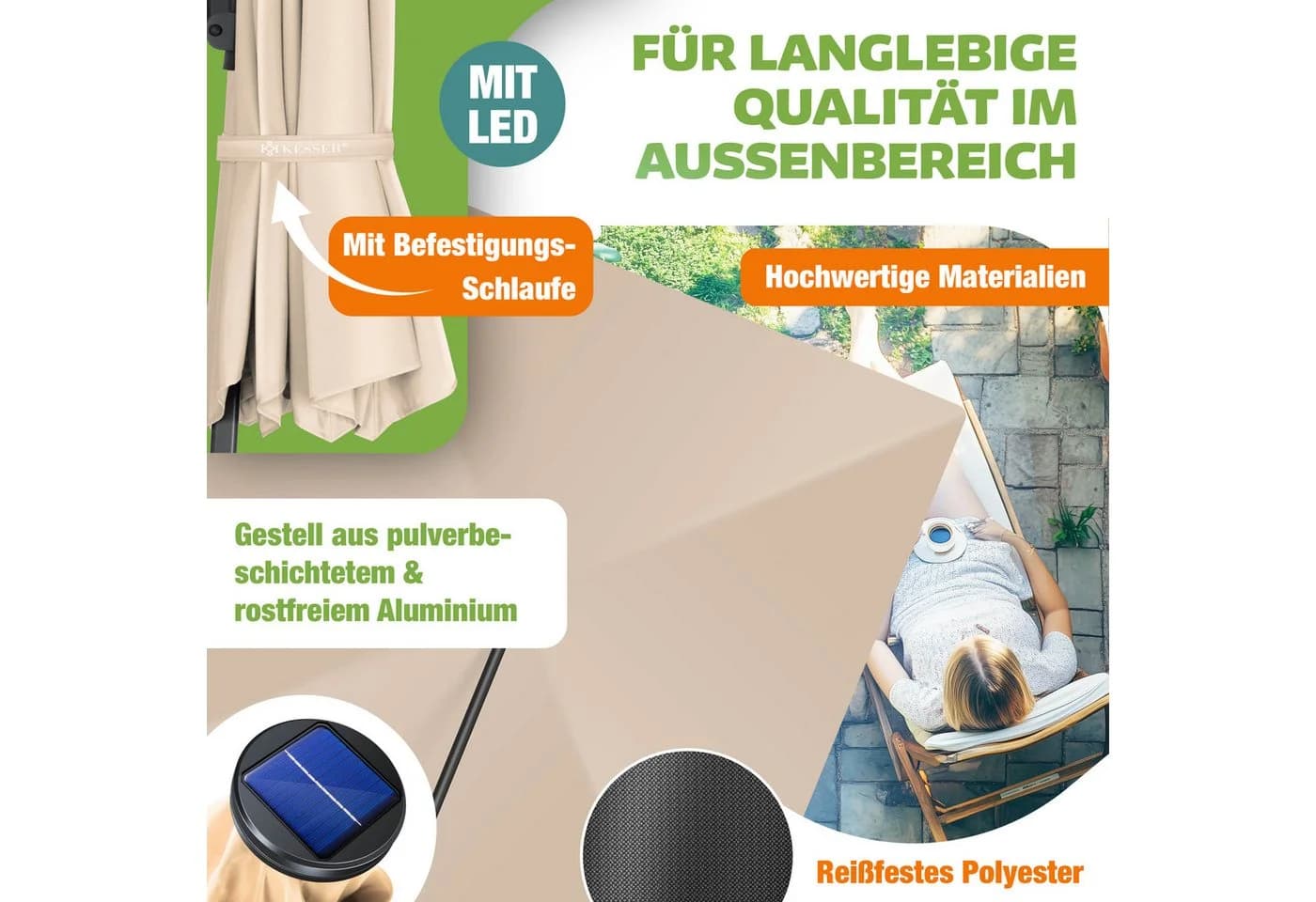KESSER Sonnenschirm Ampelschirm SUN XL Beige mit LED - Bild 4