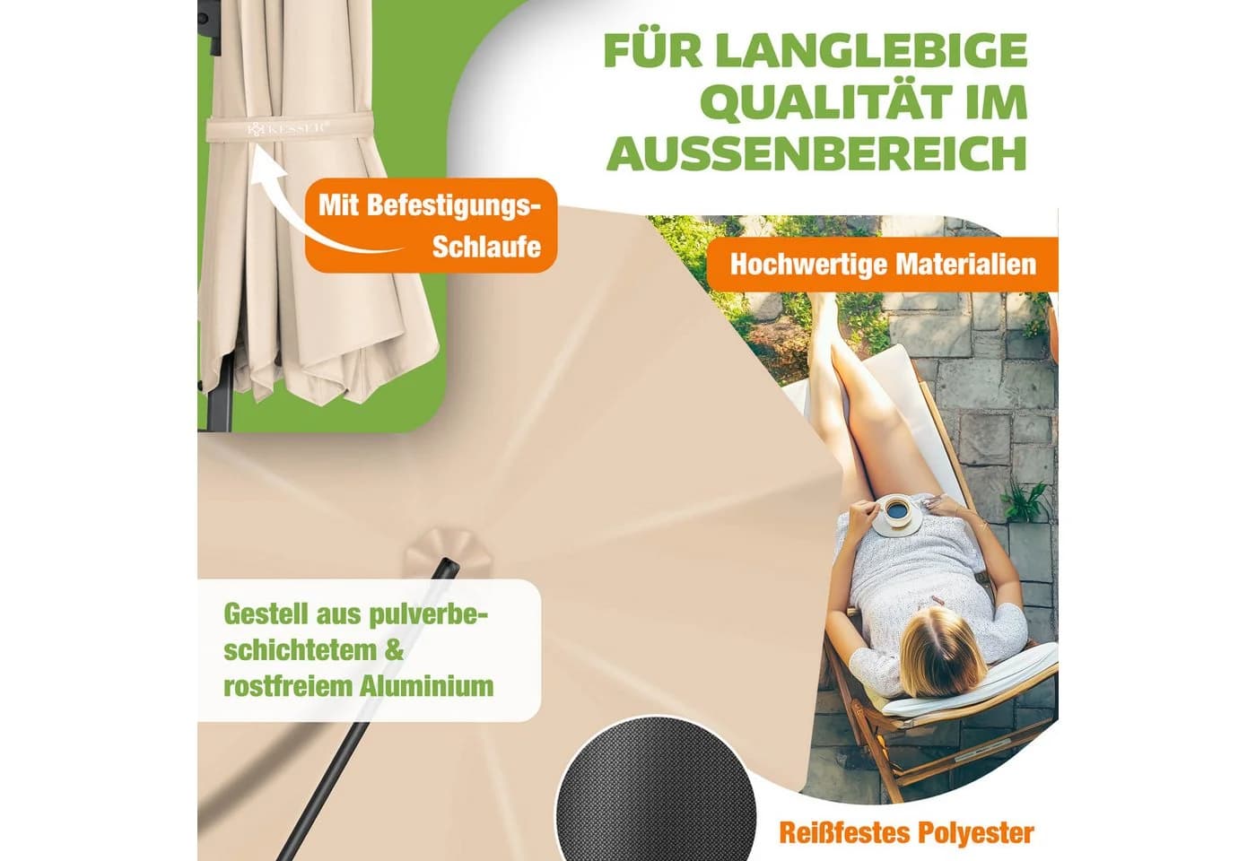 KESSER Sonnenschirm Ampelschirm XL Beige 360° Drehbar - Bild 4