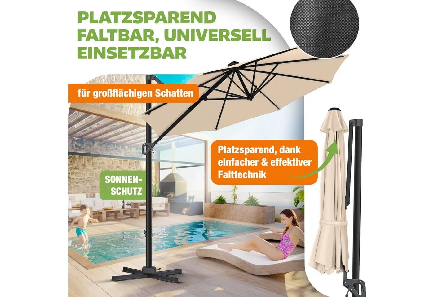 KESSER Sonnenschirm Ampelschirm XL Beige 360° Drehbar - Bild 5