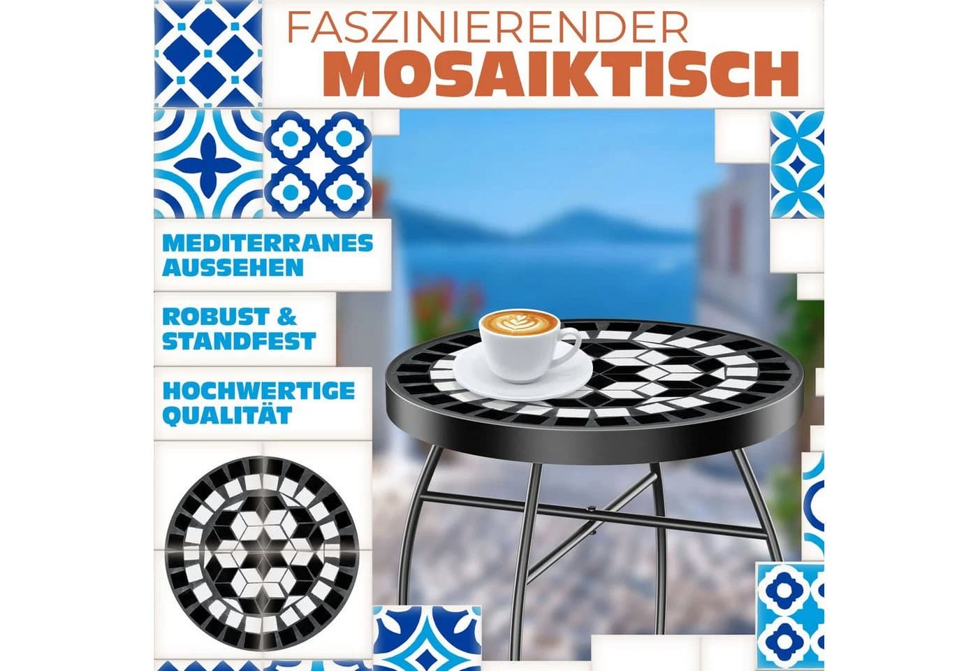 KESSER Mosaiktisch Bistrotisch Garten Metall Steinmosaik Bunt