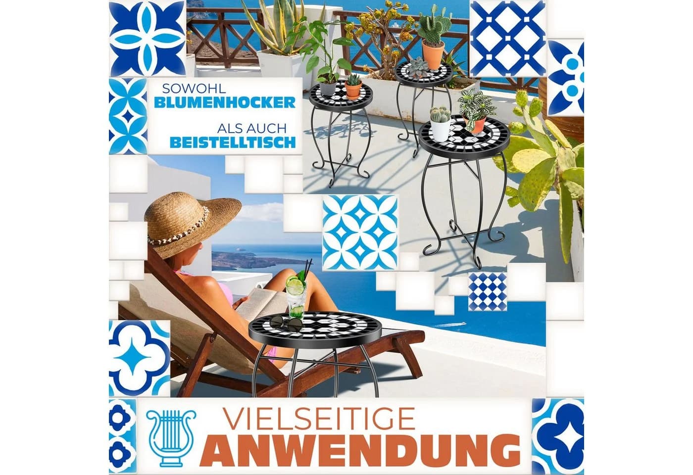 KESSER Mosaiktisch Bistrotisch Garten Metall Steinmosaik Bunt - Bild 3