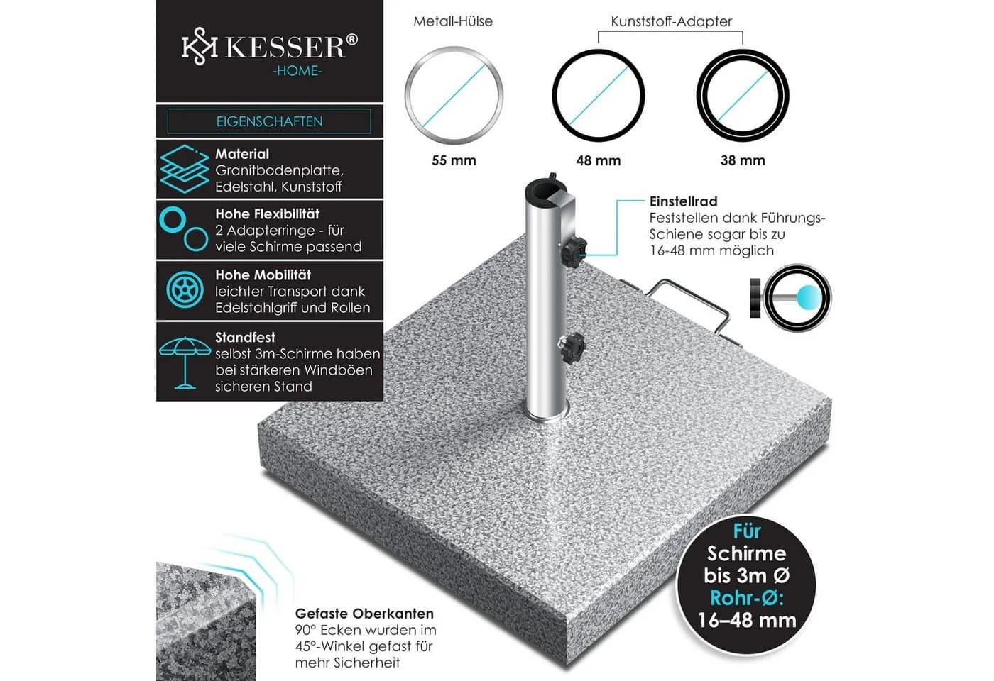 KESSER® Granit Sonnenschirmständer mit Edelstahlrohr - Bild 2