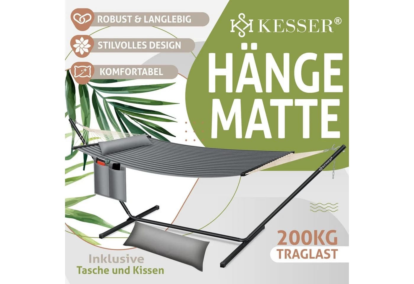 KESSER Hängematte HILL mit Gestell & Kissen - 200kg Belastbar - Wasserabweisend - Bild 2