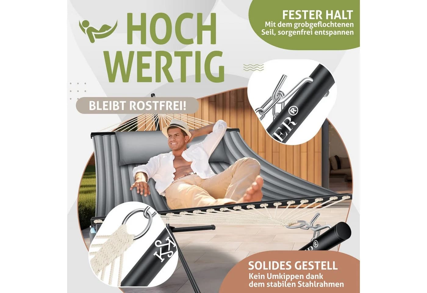 KESSER Hängematte HILL mit Gestell & Kissen - 200kg Belastbar - Wasserabweisend - Bild 5