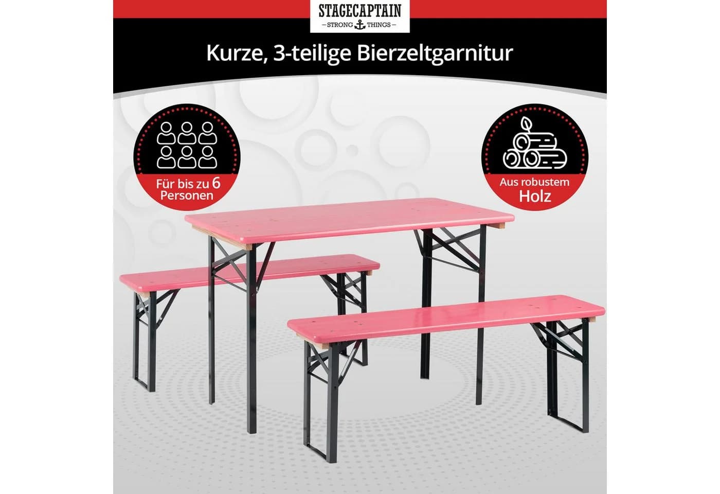 Stagecaptain Bierzeltgarnitur Hirschgarten 3-tlg. Holz Klappbar