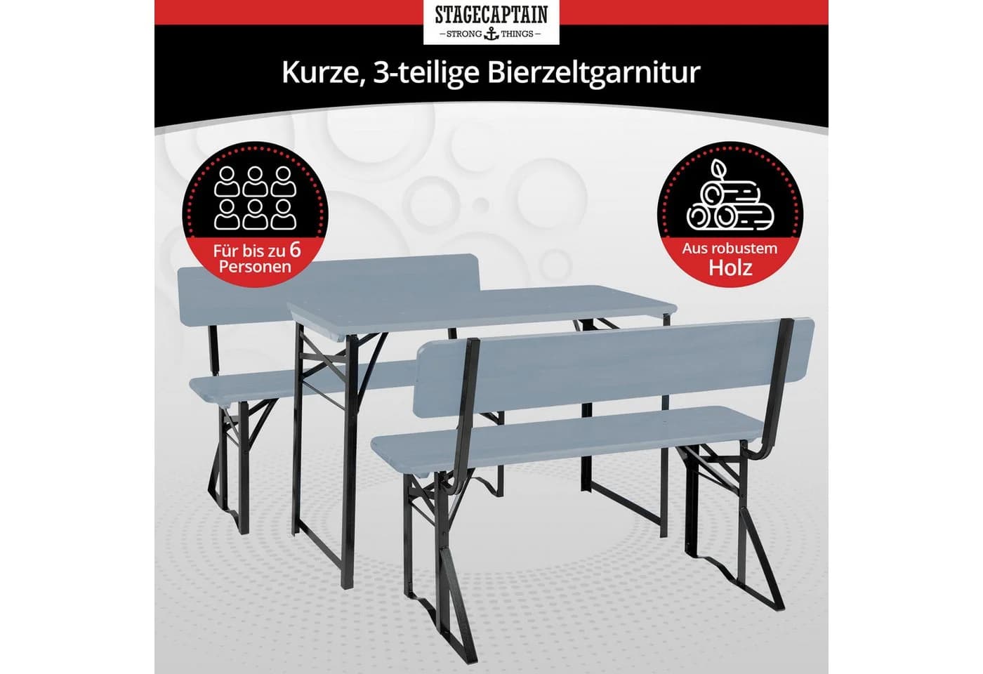 Stagecaptain Bierzeltgarnitur Hirschgarten 3-tlg. Grau mit Lehne