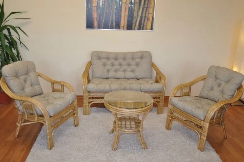 Rattani Rattangarnitur Rio mit Sofa, Sesseln und Tisch Honig