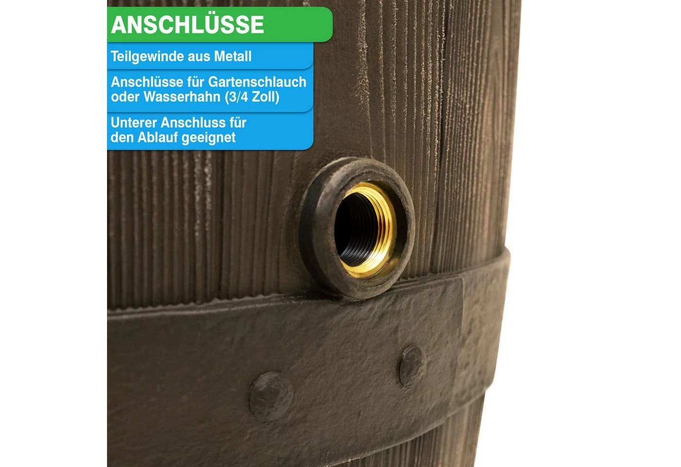 YourCasa Regentonne 250 Liter Holzoptik Metallgewinde - Bild 3