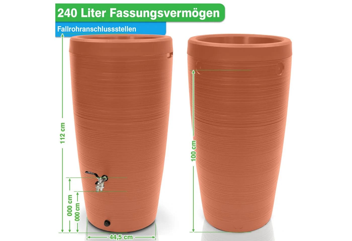 YourCasa Regentonne 240 Liter Messing Wasserhahn & Deckel Regenfass - Bild 4