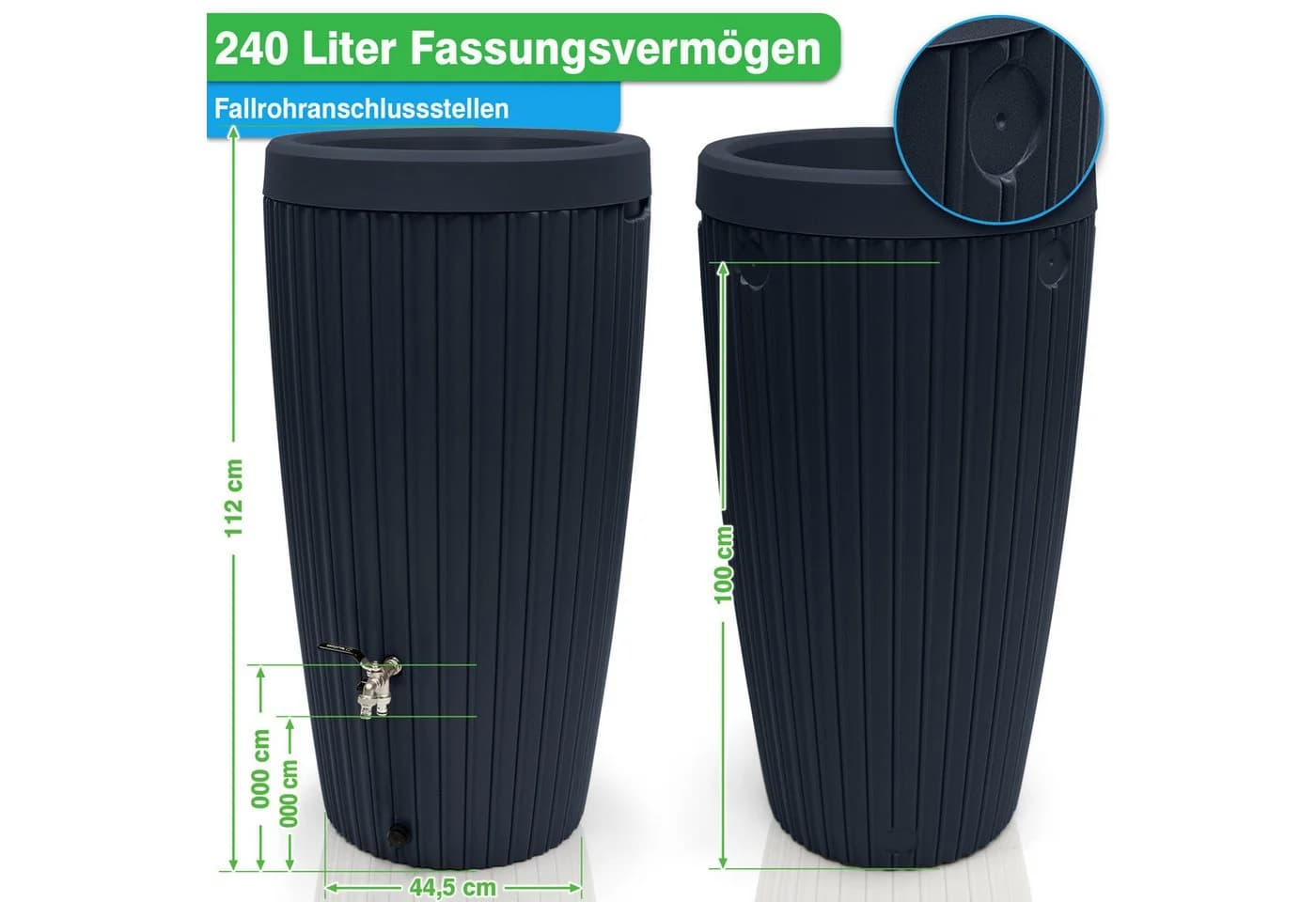 YourCasa Regentonne 240L mit Messinghahn & Pflanzdeckel - Bild 5