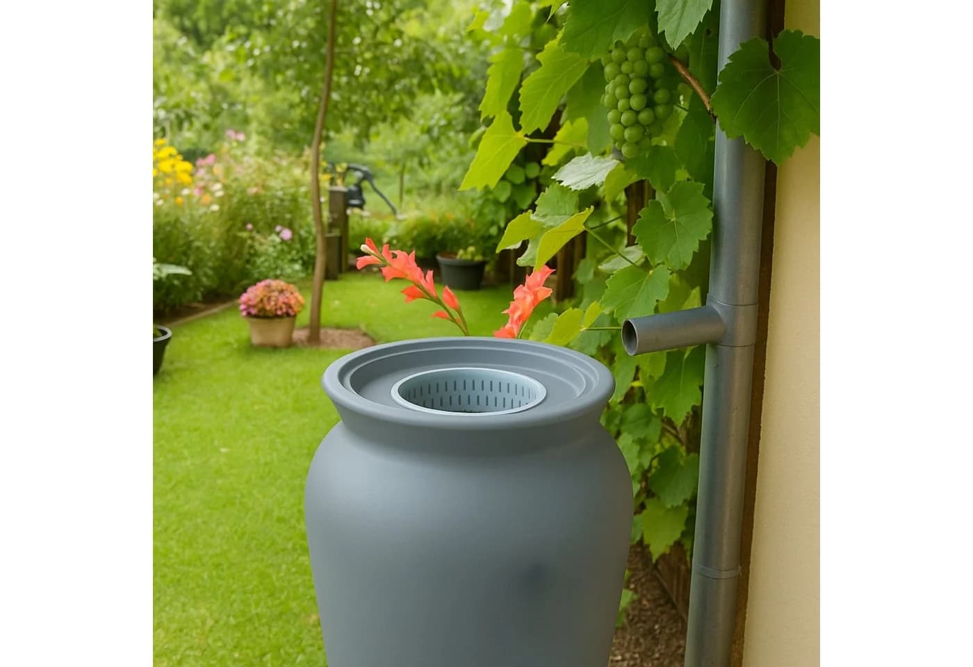 YourCasa Regentonne 120 Liter Grau mit Filterkorb und Wasserhahn