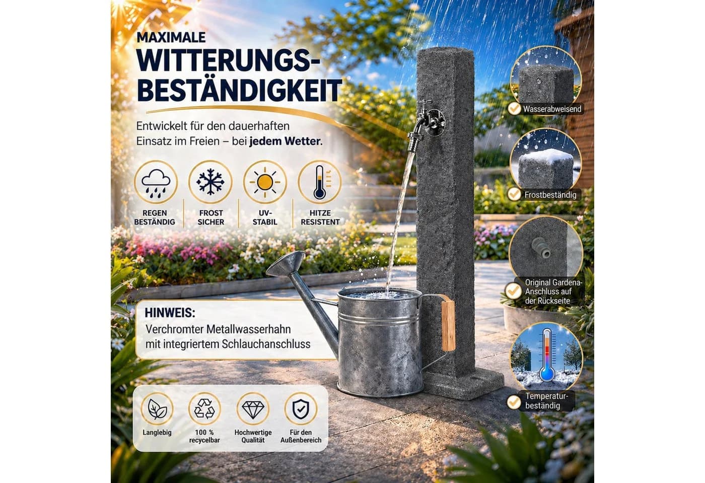 YourCasa Gartenbrunnen Wassersäule Stein-Optik Anthrazit
