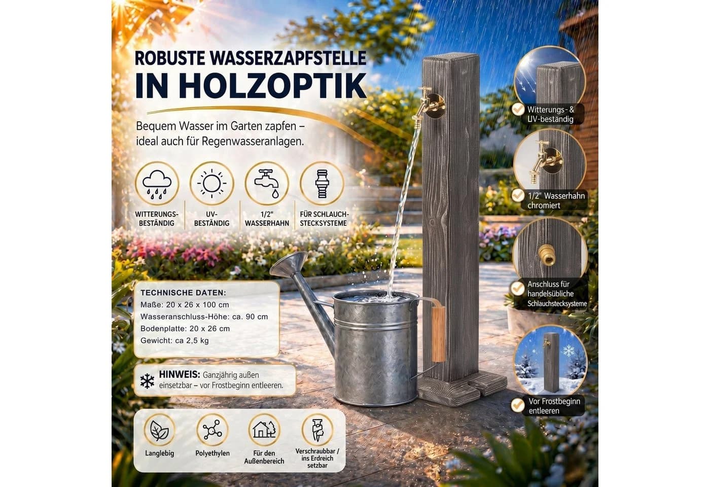 YourCasa Gartenbrunnen Forest Wassersäule Holzoptik Braun