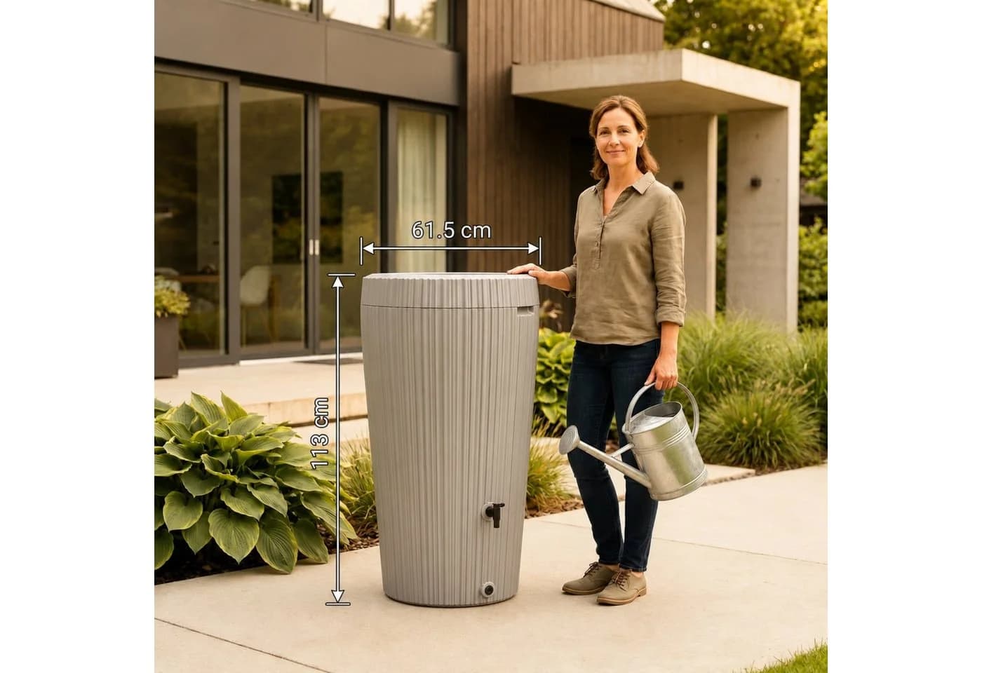 YourCasa Regentonne 210L Grau mit bepflanzbarem Deckel