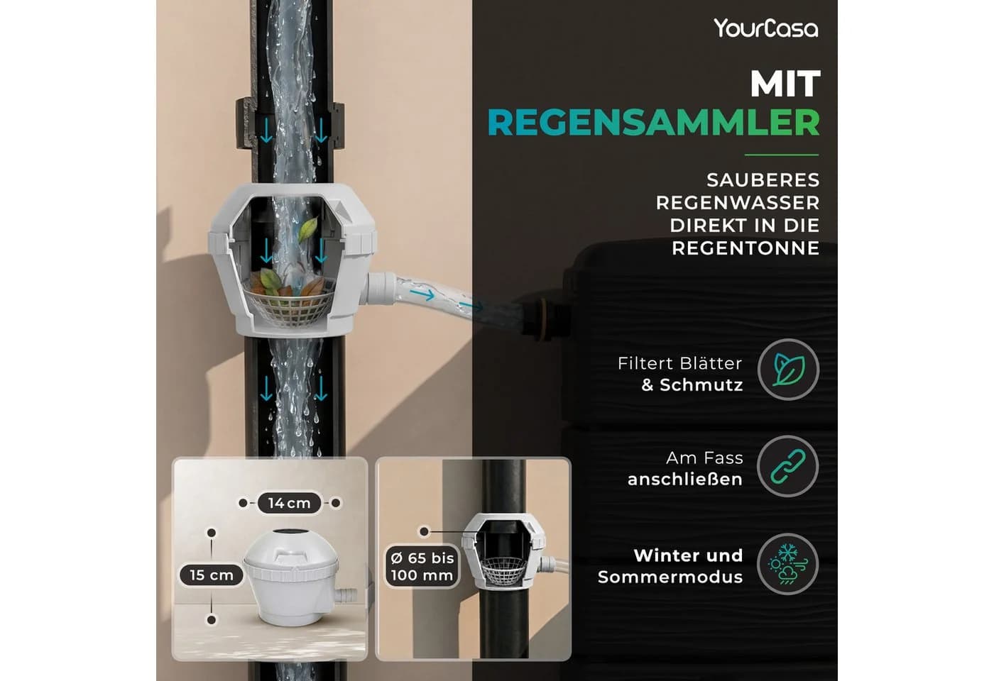 YourCasa Regentonne AquaWall 300 Liter Anthrazit mit Regensammler Set - Bild 4