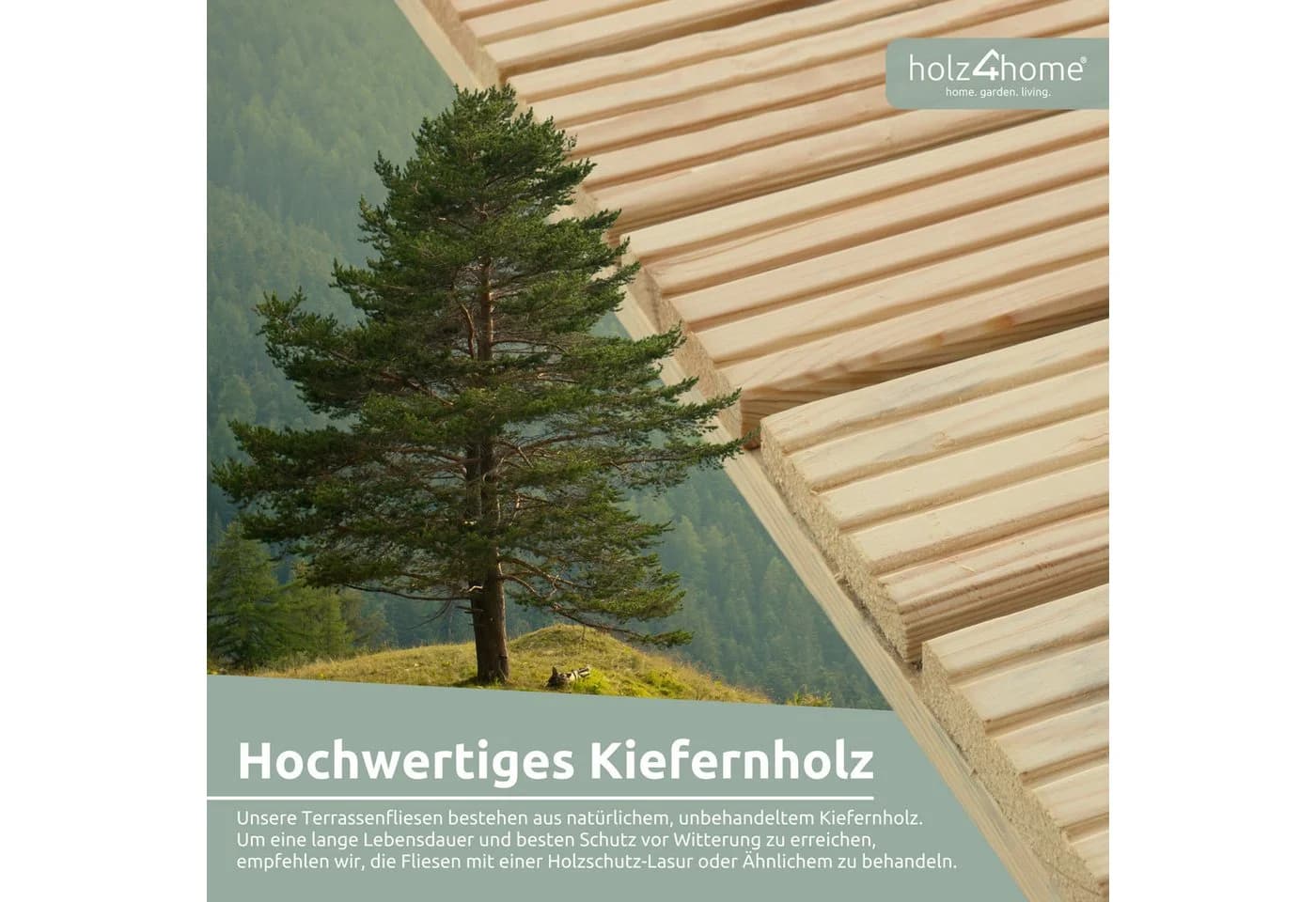 Holzfliese Kiefernholz 47,5 x 47,5 cm