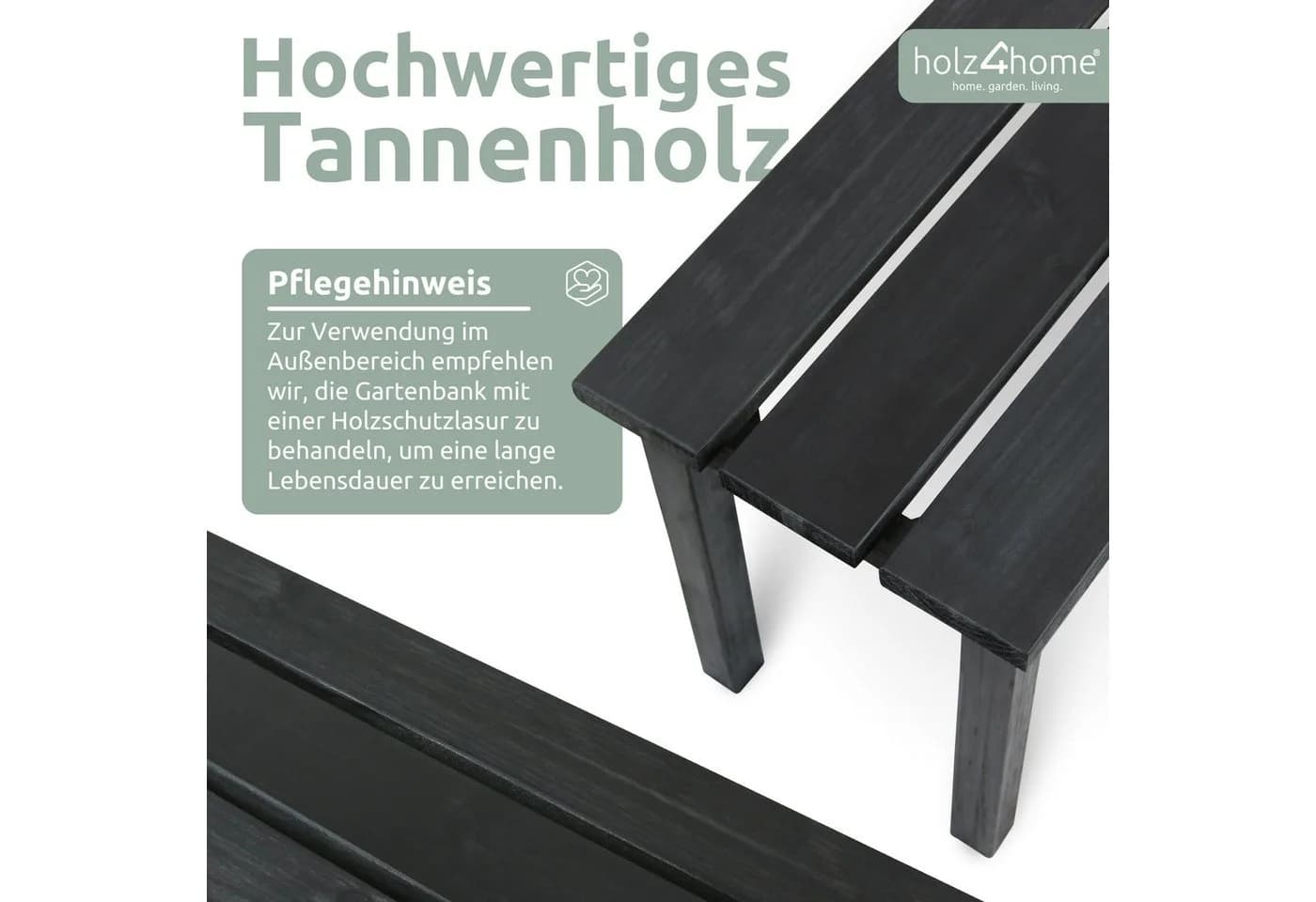 holz4home® Gartenbank aus Massivholz Ohne Lehne - Bild 3