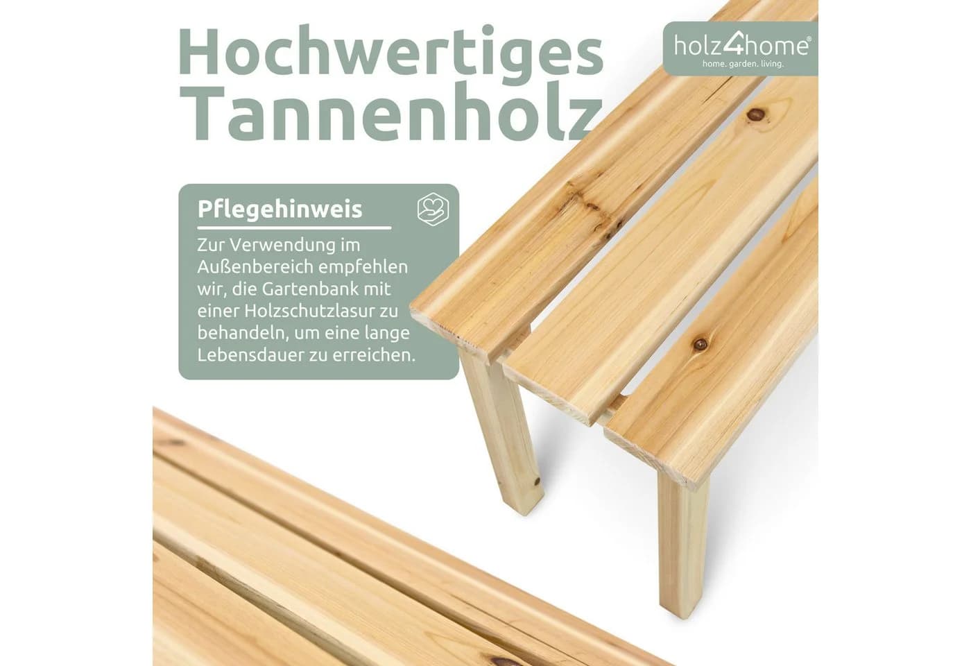 holz4home® Gartenbank Kleine Sitzbank aus Holz Ohne Lehne - Bild 3