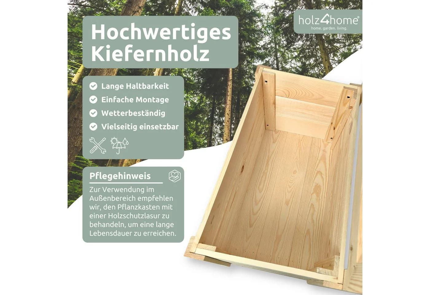 holz4home® Blumenkasten mit Rankgitter aus Kiefernholz inkl. Handschuhe