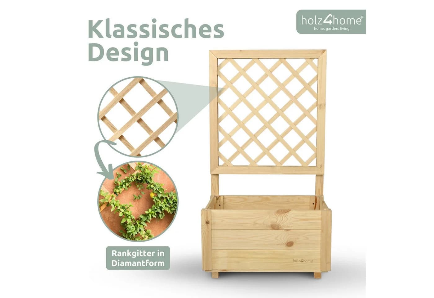 holz4home® Blumenkasten mit Rankgitter aus Kiefernholz inkl. Handschuhe - Bild 4