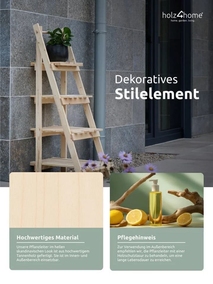holz4home® Pflanzentreppe mit 4 Ablagen aus Tannenholz, Klappbar - Bild 4