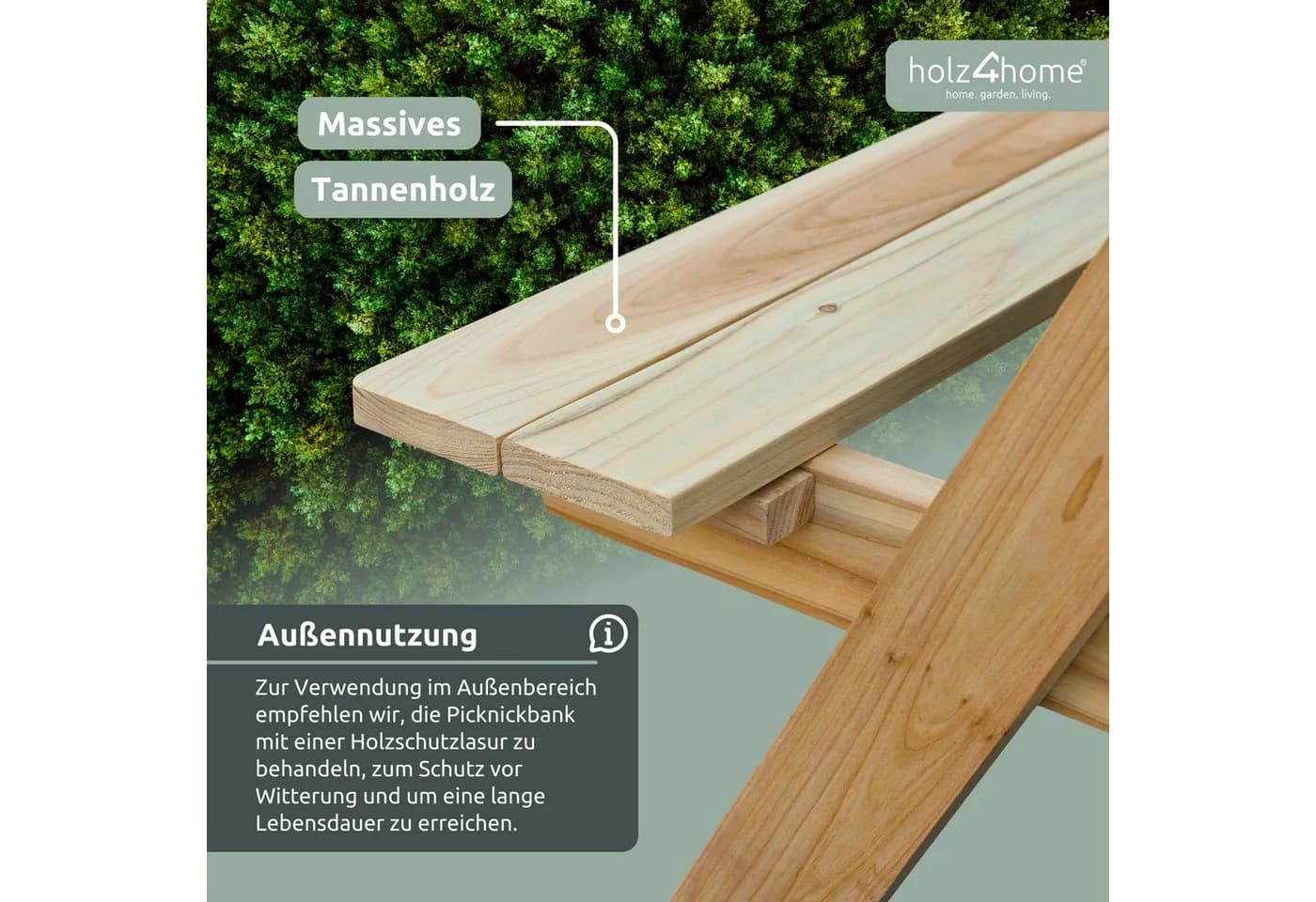 holz4home® Gartenbank Picknickbank Outdoor Sitzgruppe aus Holz - Bild 4