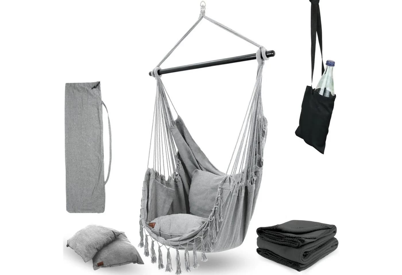 deluxe4home Hängesessel mit Kissen & Decke - Grau Indoor/Outdoor - Bild 2