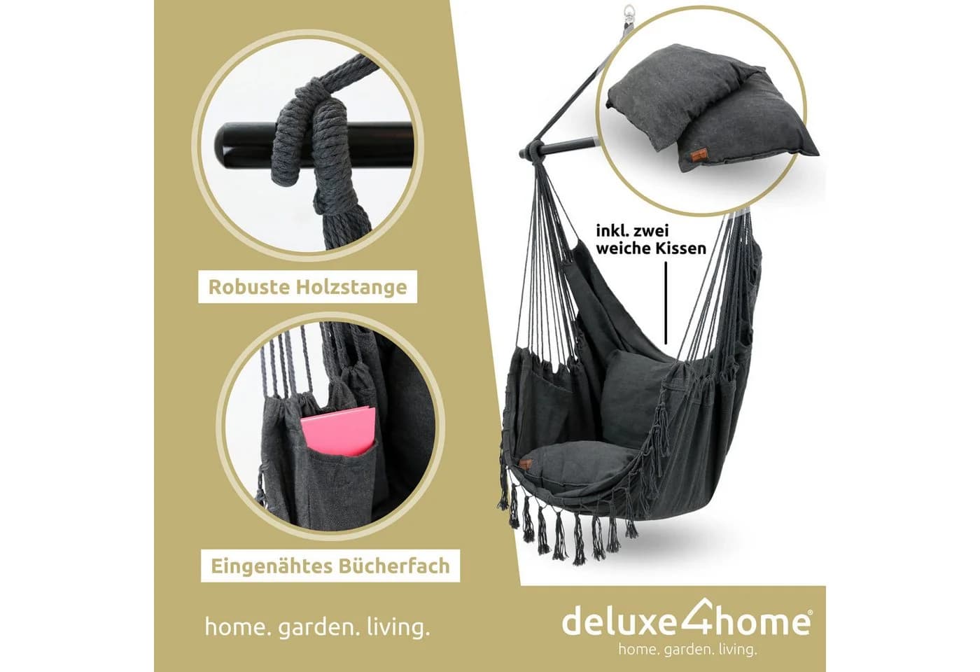 deluxe4home Hängesessel mit Kissen & Decke - Bild 3