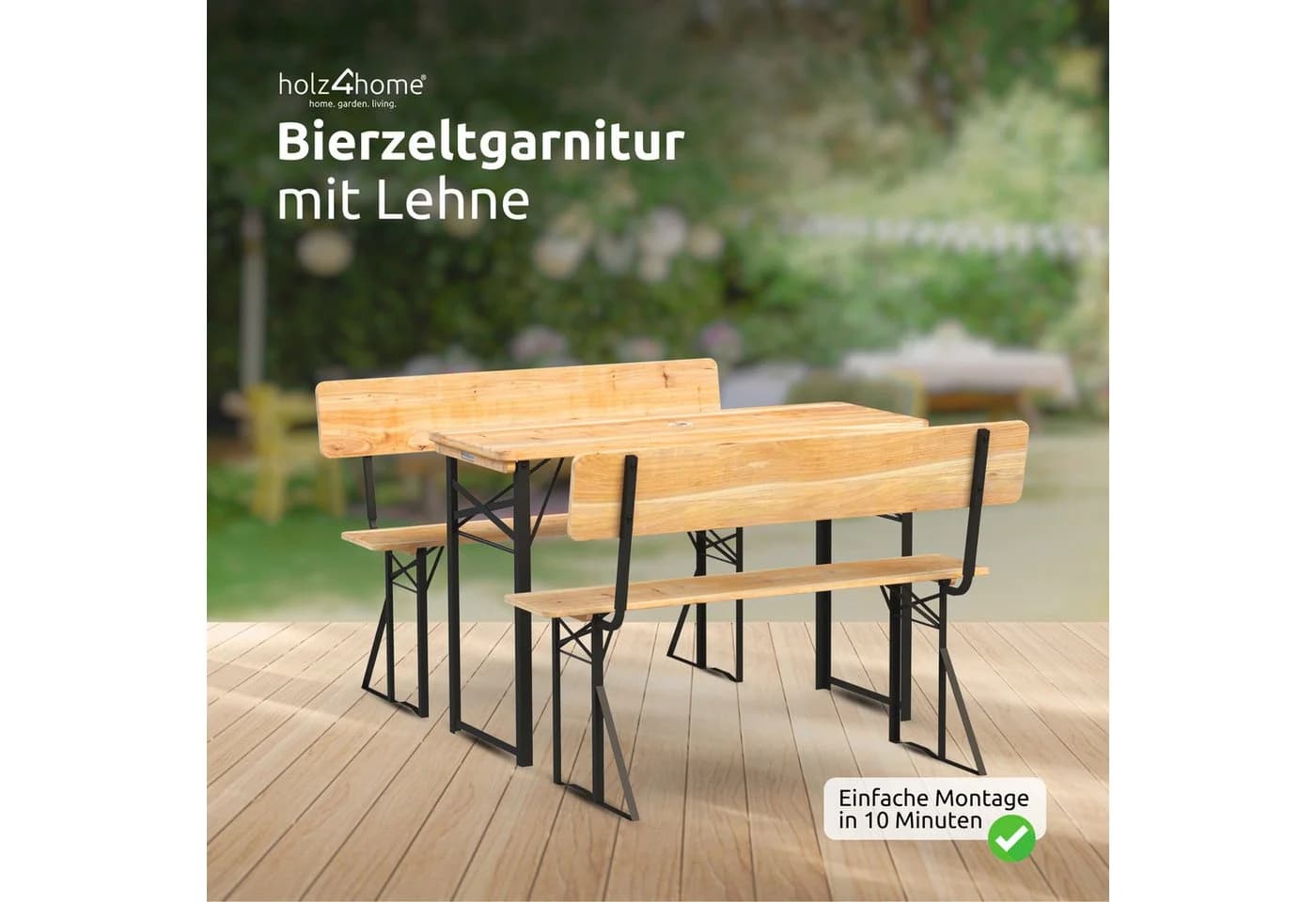 holz4home® Bierzeltgarnitur 3-teilig Holz Metall Klappbar