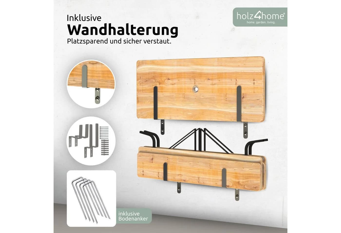 holz4home® Bierzeltgarnitur 3-teilig Holz Metall Klappbar - Bild 4