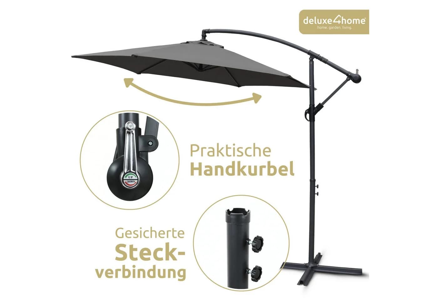 deluxe4home Sonnenschirm Ampelschirm Anthrazit mit Ständer - Bild 5