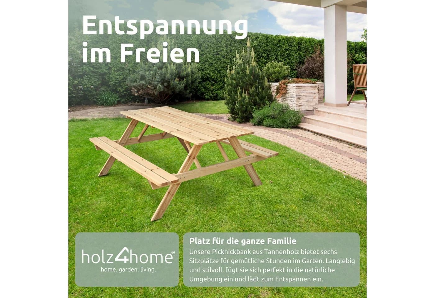 holz4home® Gartenbank Picknickbank mit Tisch Massivholz