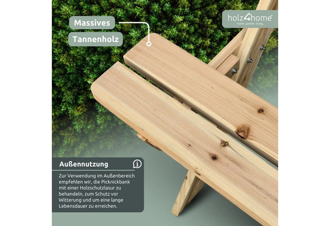 holz4home® Gartenbank Picknickbank mit Tisch Massivholz - Bild 3